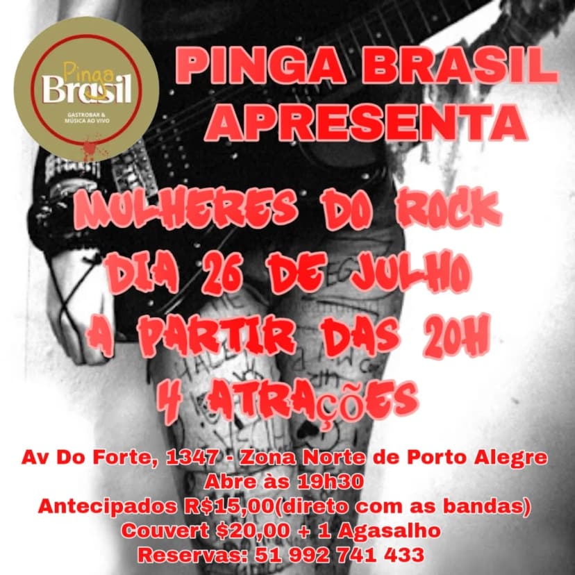 Mulheres do Rock reúne Xulé de Omem, Os Aciderais, Duda Sergio e Doce de Pimenta neste sábado (26), no Pinga Brasil